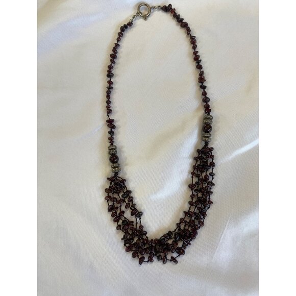 VTG Beautiful Garnet Gemstone Hand knotted Necklace Multi Strand Teared 32” - Picture 2 of 9